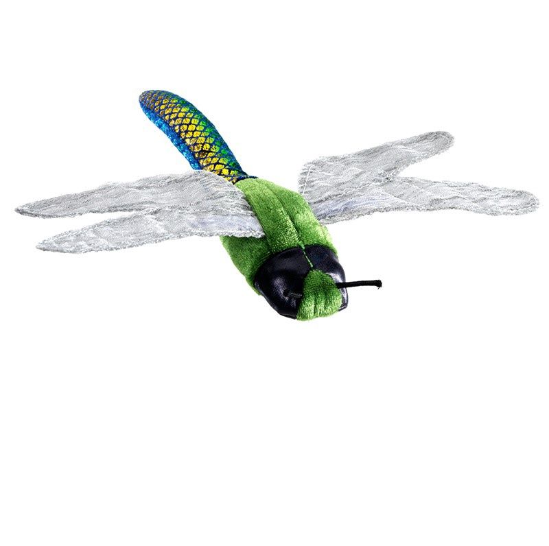 Folkmanis Mini Dragonfly Finger Puppet showcasing iridescent colors and translucent wings