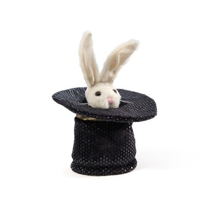 Mini Magic Hat Finger Puppet Folkmanis Mini Magic Hat Finger Puppet showcasing a white rabbit emerging from a black magician's hat