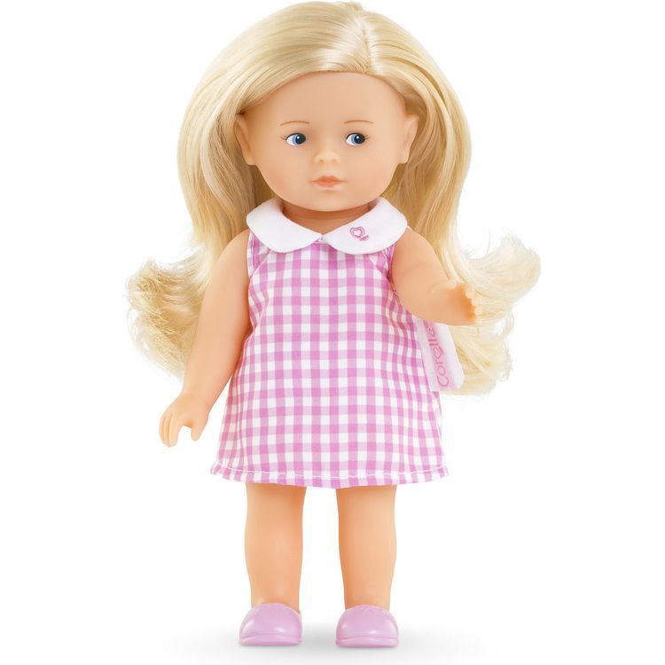 Mini Corolline Romy 8‑inch doll with blonde hair in gingham dress