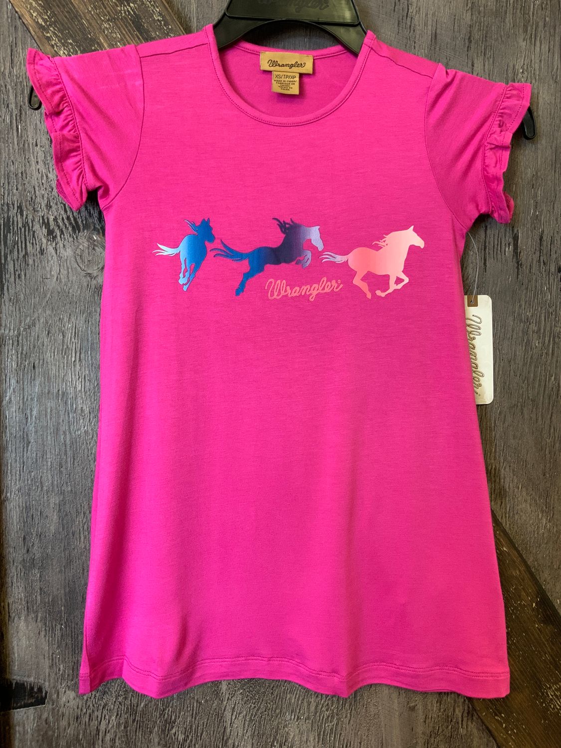 GIRLS PINK WRANGLER TSHIRT DRESS, Size: XS