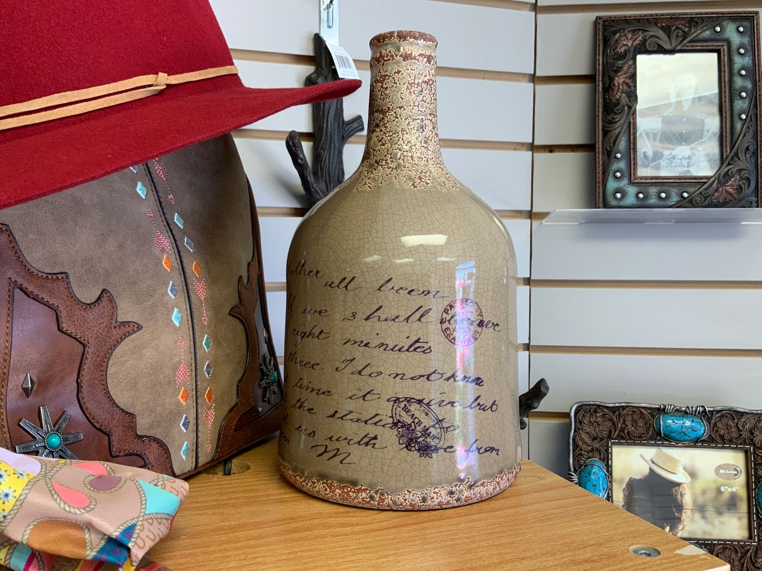 FIRE CERAMIC BROWN VASE 7&quot;w, Color: BROWN, Size: 12”