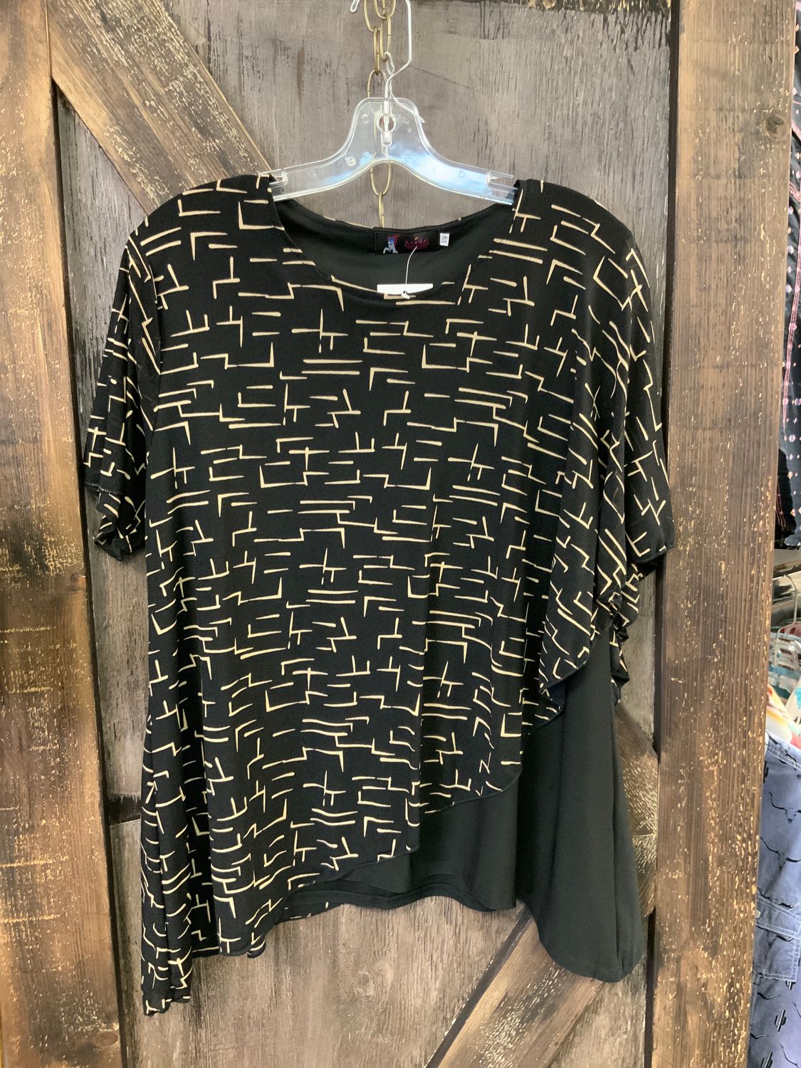 LADIES LAYERED BLACK/TAUPE TOP, Size: S/M