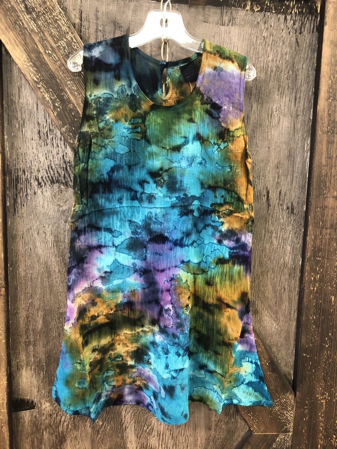 GIRL’S SLEEVELESS RAYON DRESS XK2867-1, Color: Blue/Purple/Green, Size: S/M