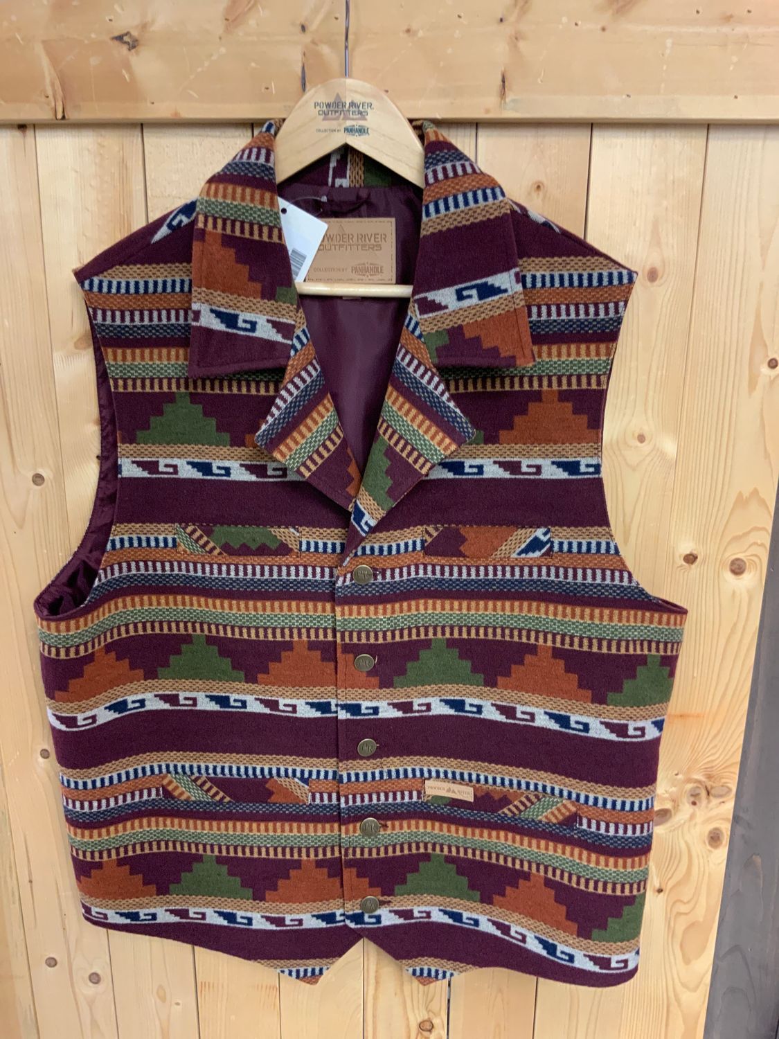 POWDER RIVER AZTEC BUTTON MEN’S VEST, Color: AZTEC, Size: L