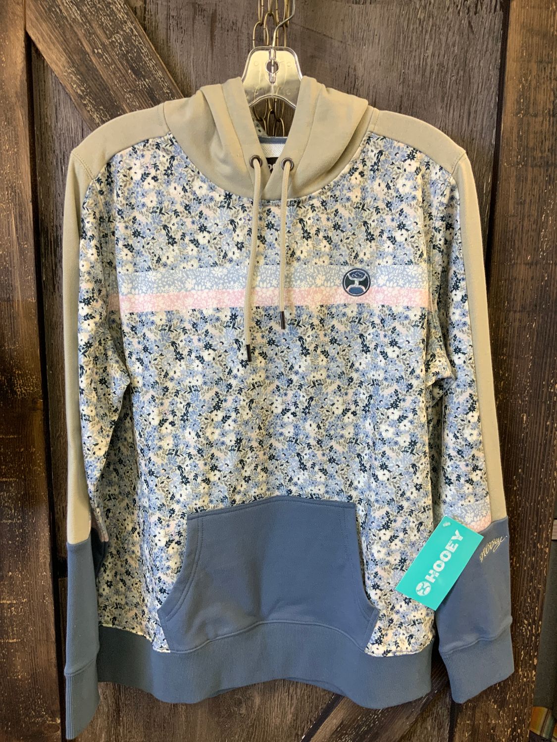 LADIES HOOEY GREEN/BLUE DITSY FLORAL PRINT HOODIE, Size: M