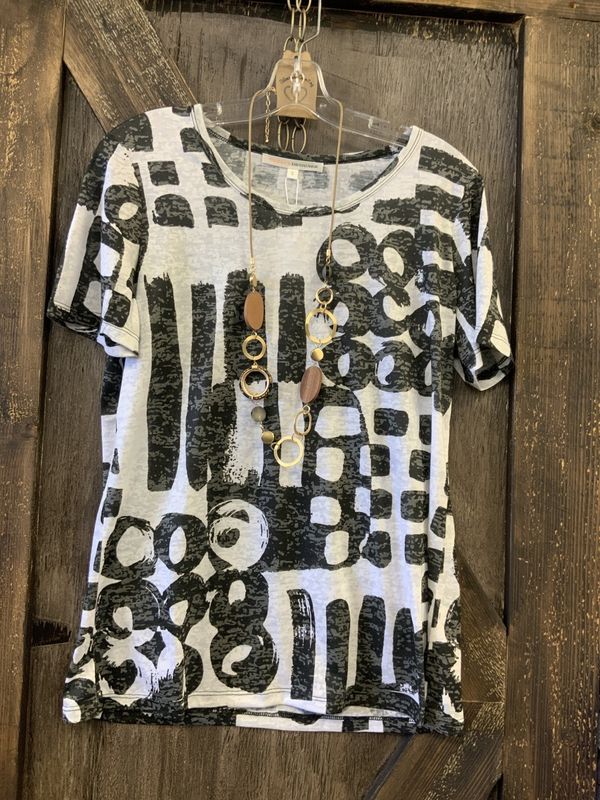 LADIES BLACK/WHITE PRINT TOP