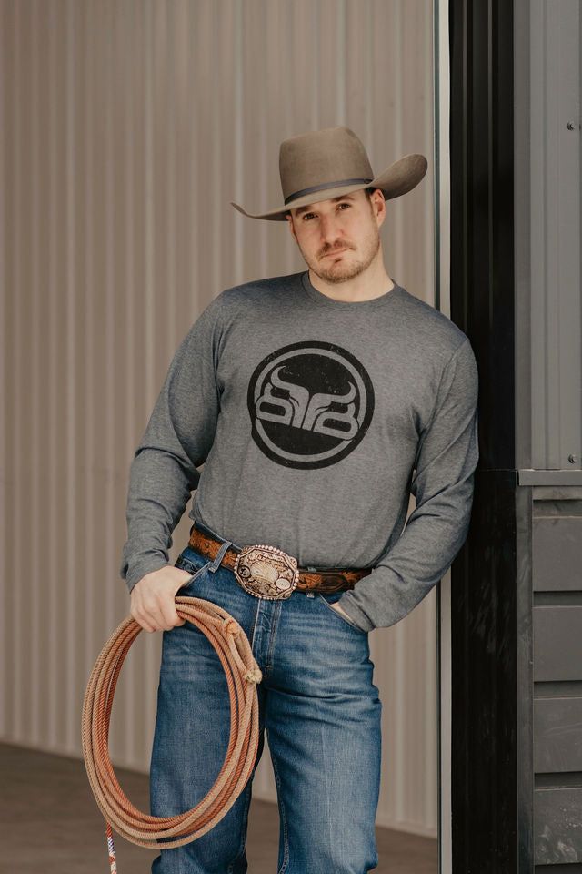 BAREDOWN HEATHER CHARCOAL CIRCLE LOGO  L/S SHIRT, Size: S