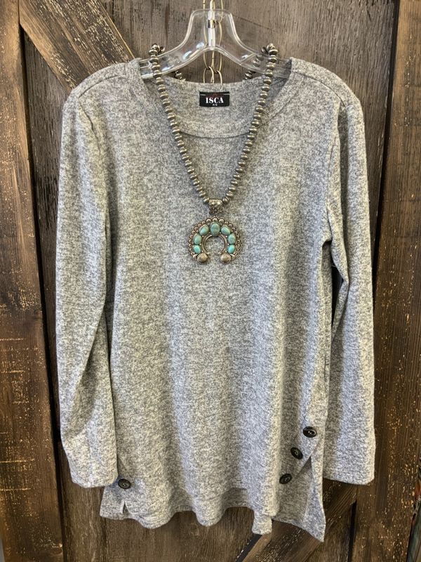 LADIES HEATHER GREY ROUND NECK L/S TOP