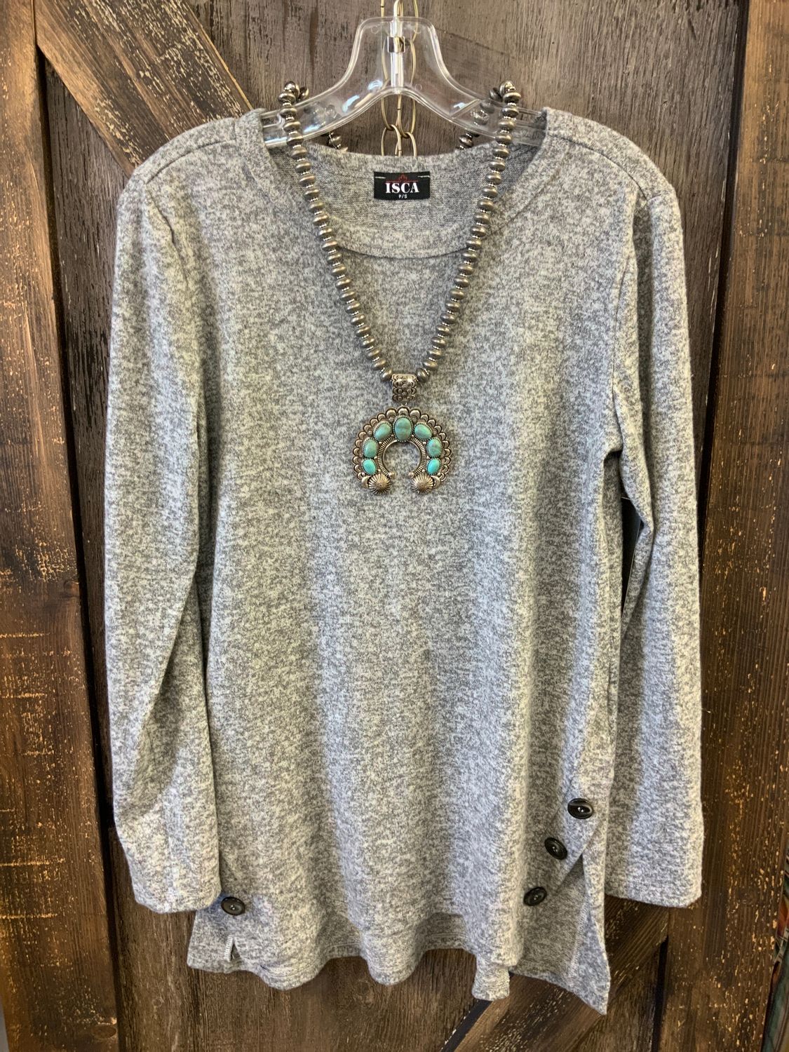 LADIES HEATHER GREY ROUND NECK L/S TOP, Size: S