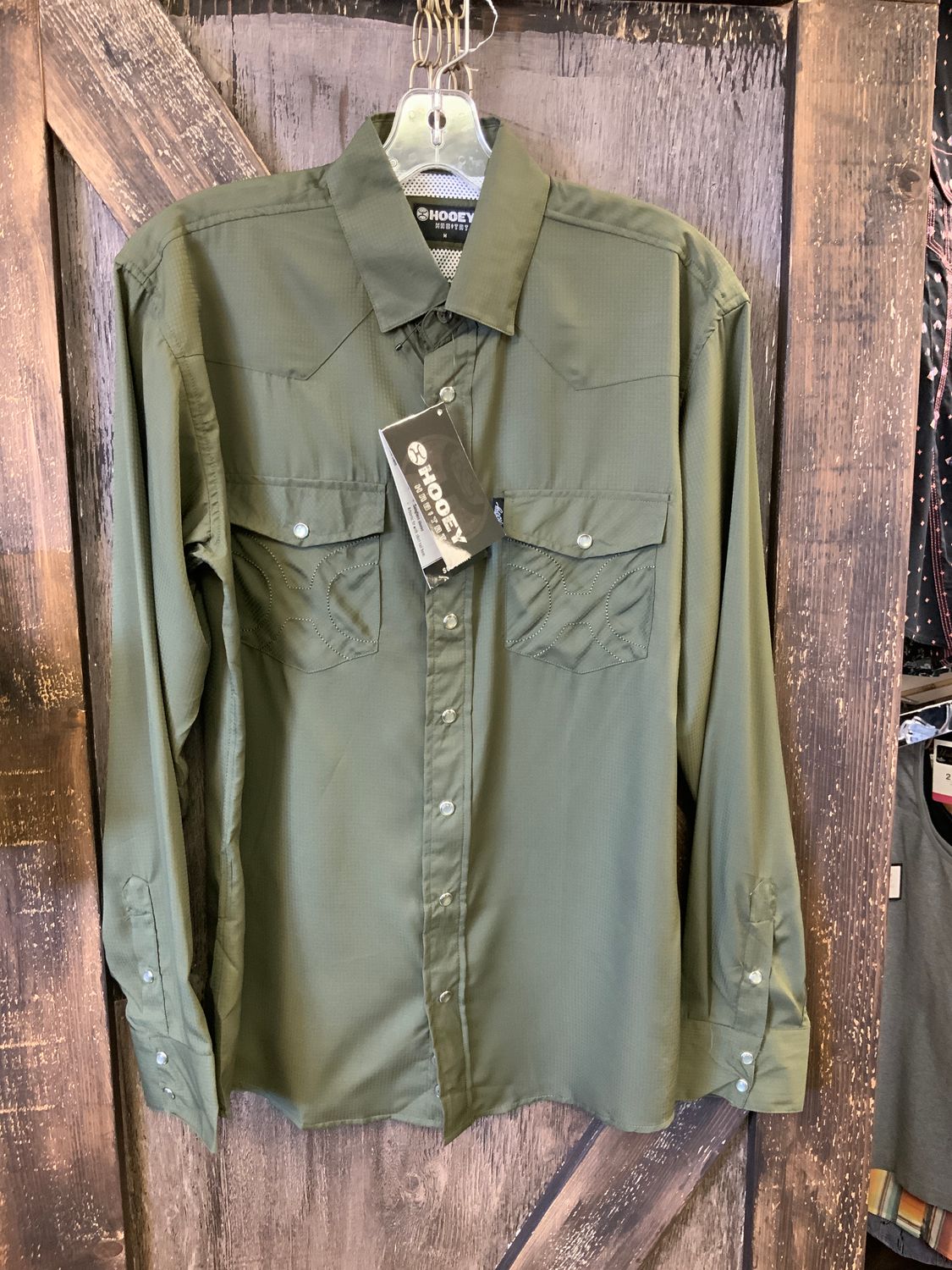 MEN’S HOOEY SOL L/S SNAP SHIRT OLIVE, Size: M