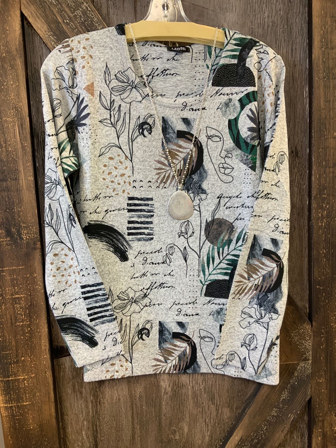 LADIES GREEN/BLACK LEAFY L/S TOP, Size: M