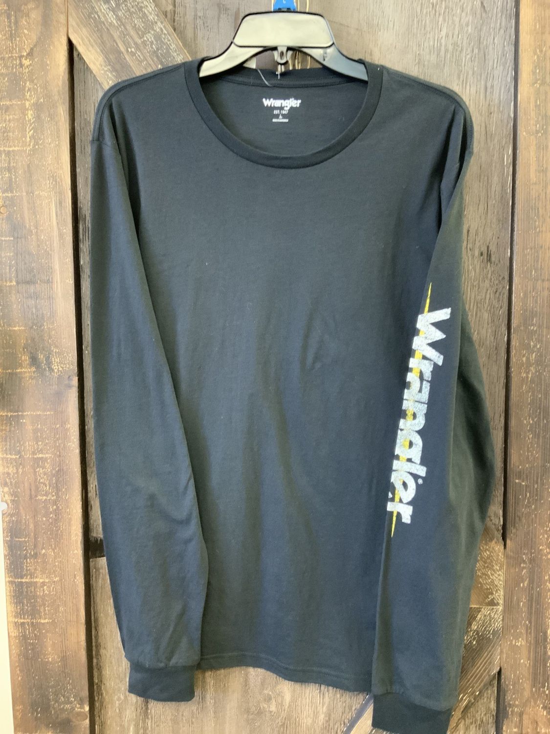WRANGLER MEN&#39;S L/S BLACK LOGO T-SHIRT MQ6189X