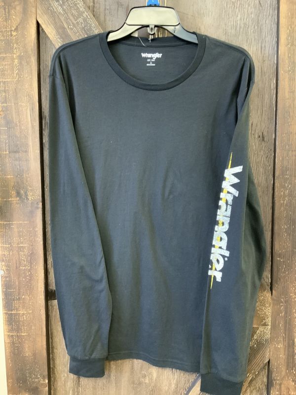 WRANGLER MEN&#39;S L/S BLACK LOGO T-SHIRT MQ6189X