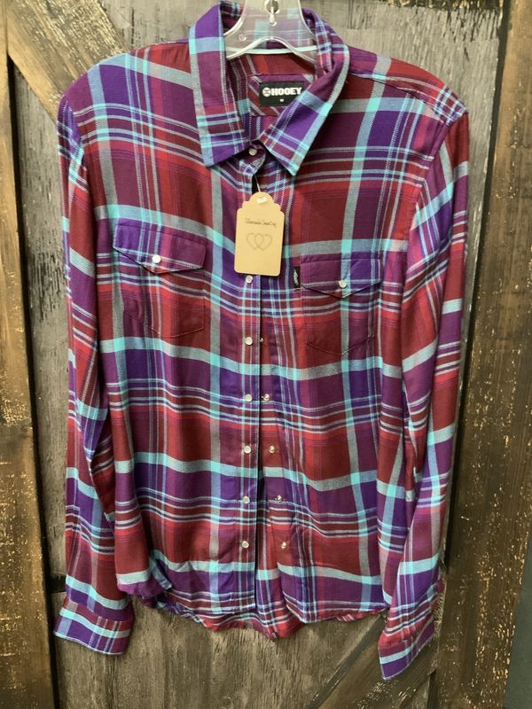 HOOEY LADIES PURPLE/BURGANDY PLAID FLANNEL SHIRT