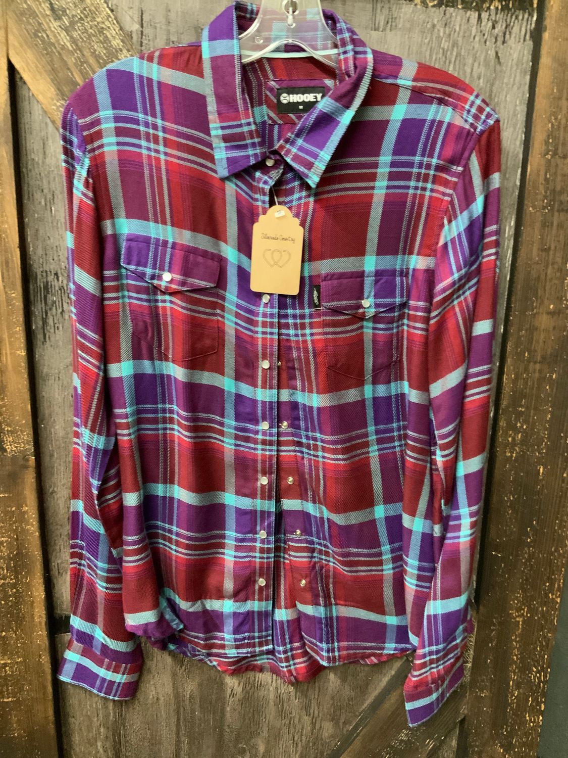 HOOEY LADIES PURPLE/BURGANDY PLAID FLANNEL SHIRT, Size: M