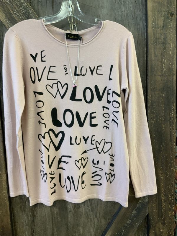 LADIES BLUSH L/S LOVE SWEATER