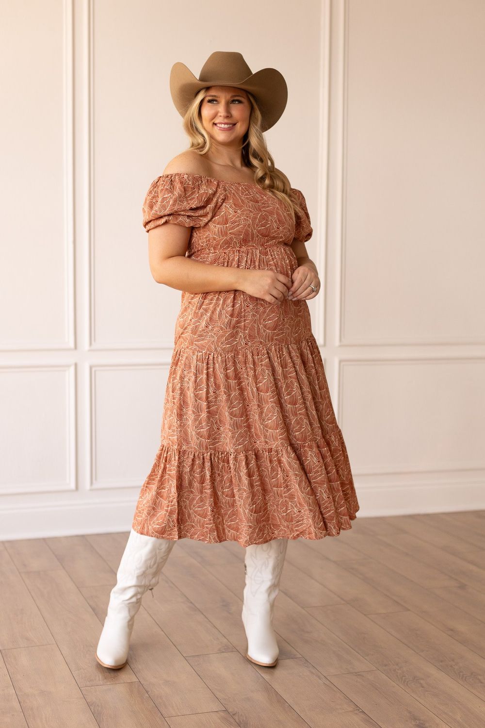 LADIES LONG TIERED DRESS ORANGE/CREAM 