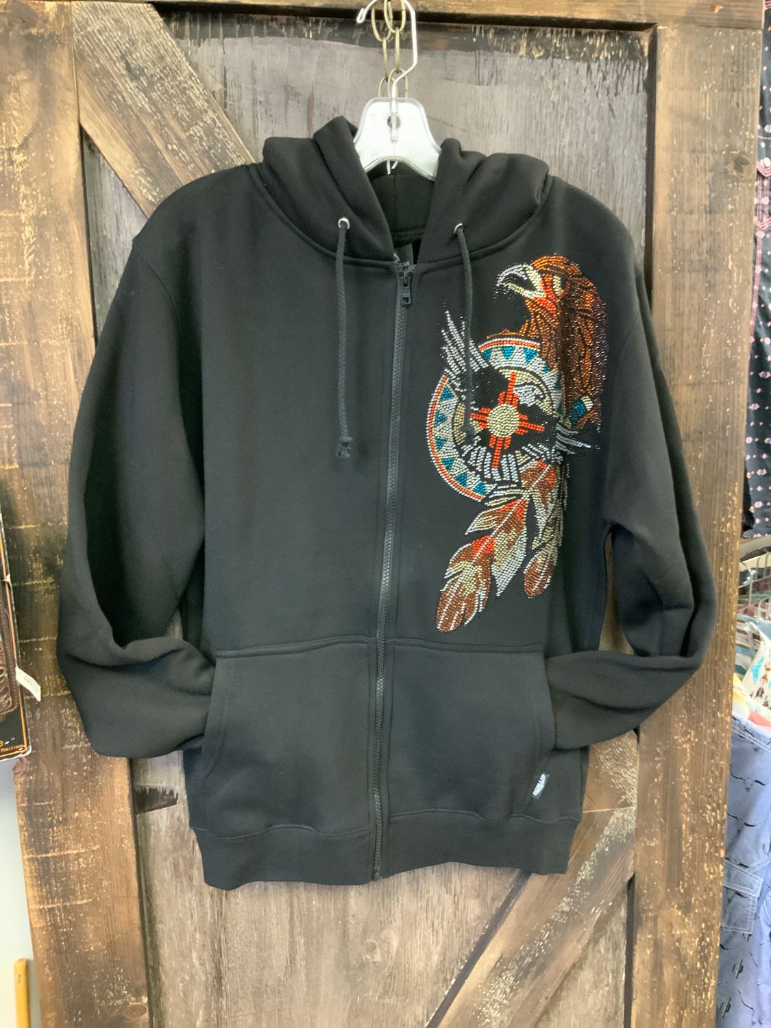 LADIES BLACK ZIP HOODIE W/EAGLE, Size: S