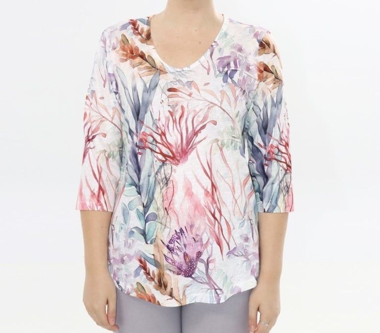 LADIES PRINTED 3/4 SLEEVE TOP