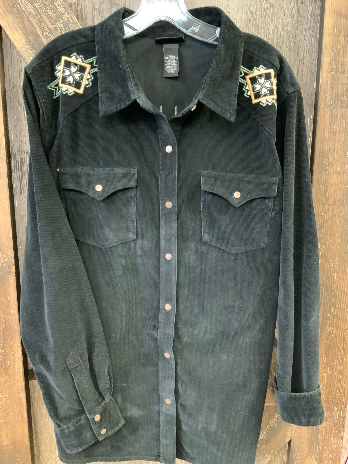 WRANGLER LADIES BLACK CORDUROY L/S SNAP SHIRT LW3009X, Size: XXL