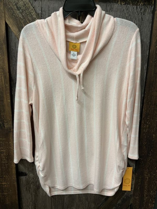 LADIES COWL NECK PINK W/WHT STRIPE