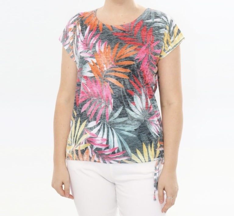 LADIES PRINTED BURNOUT CORD HEM TOP