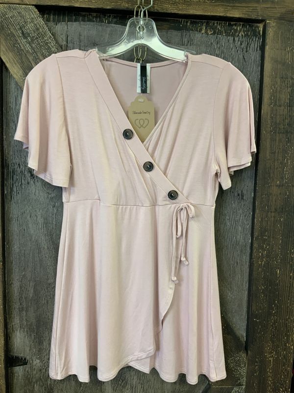WHOLESALE FASHION S/S SURPLICE BUTTONS PINK 
