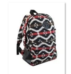 WESTERN JACQUARD TRIBAL PRINT BACKPACK BURGANDY/GREY/BLACK