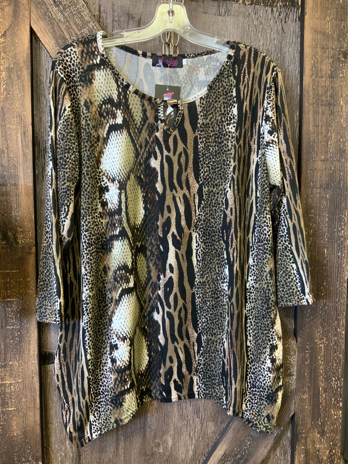 LADIES 3/4 SLEEVE TUNIC ANIMAL PRINT TOP, Size: S/M