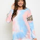 LADIES L/S TIE DYE ANIMAL PRINT TOP