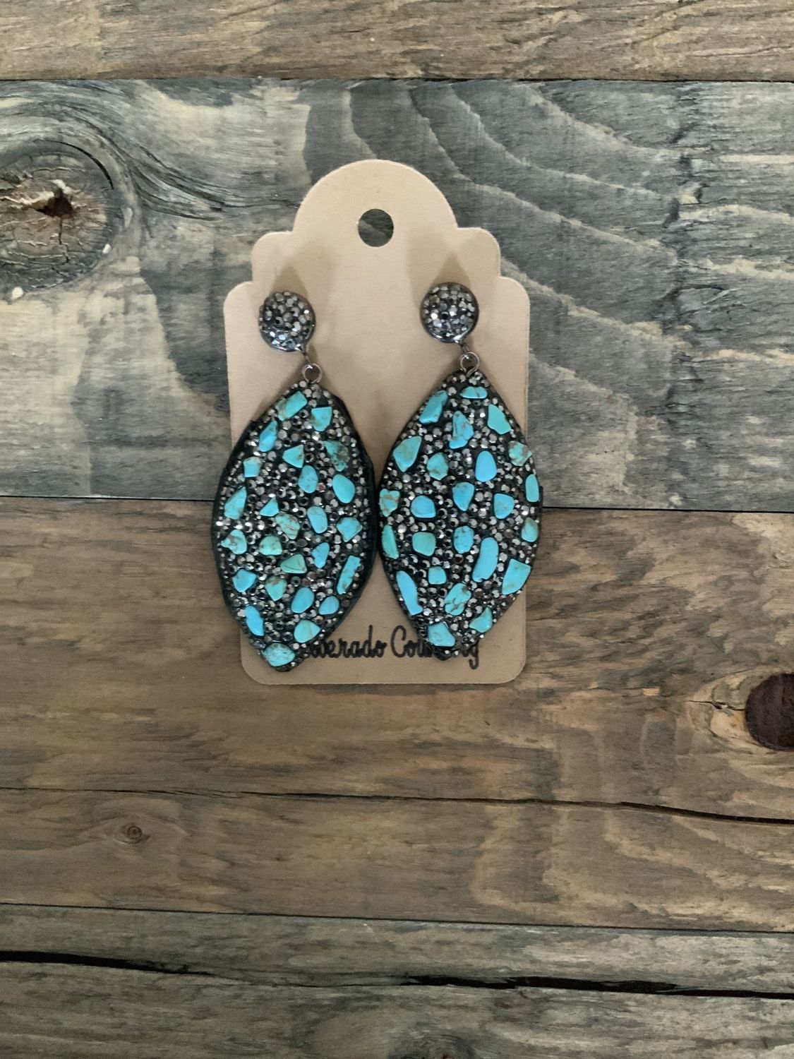 NATURAL STONE RHINESTONE EARRING TURQUOISE