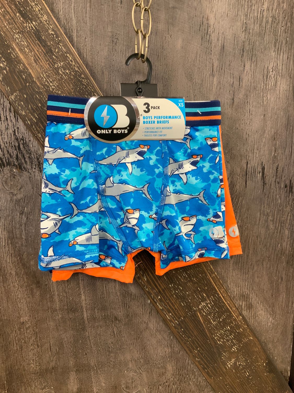 BOY’S UNDERWEAR  3 PACK SHARKS/ORANGE/NAVY, Size: XS