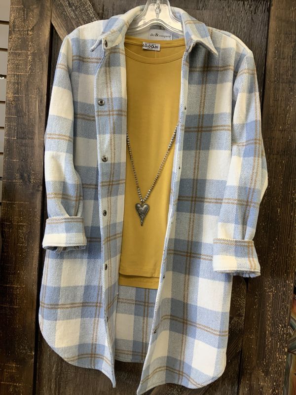 LADIES BUFFALO CHECK L/S SNAP BLUE/WHITE SHACKET