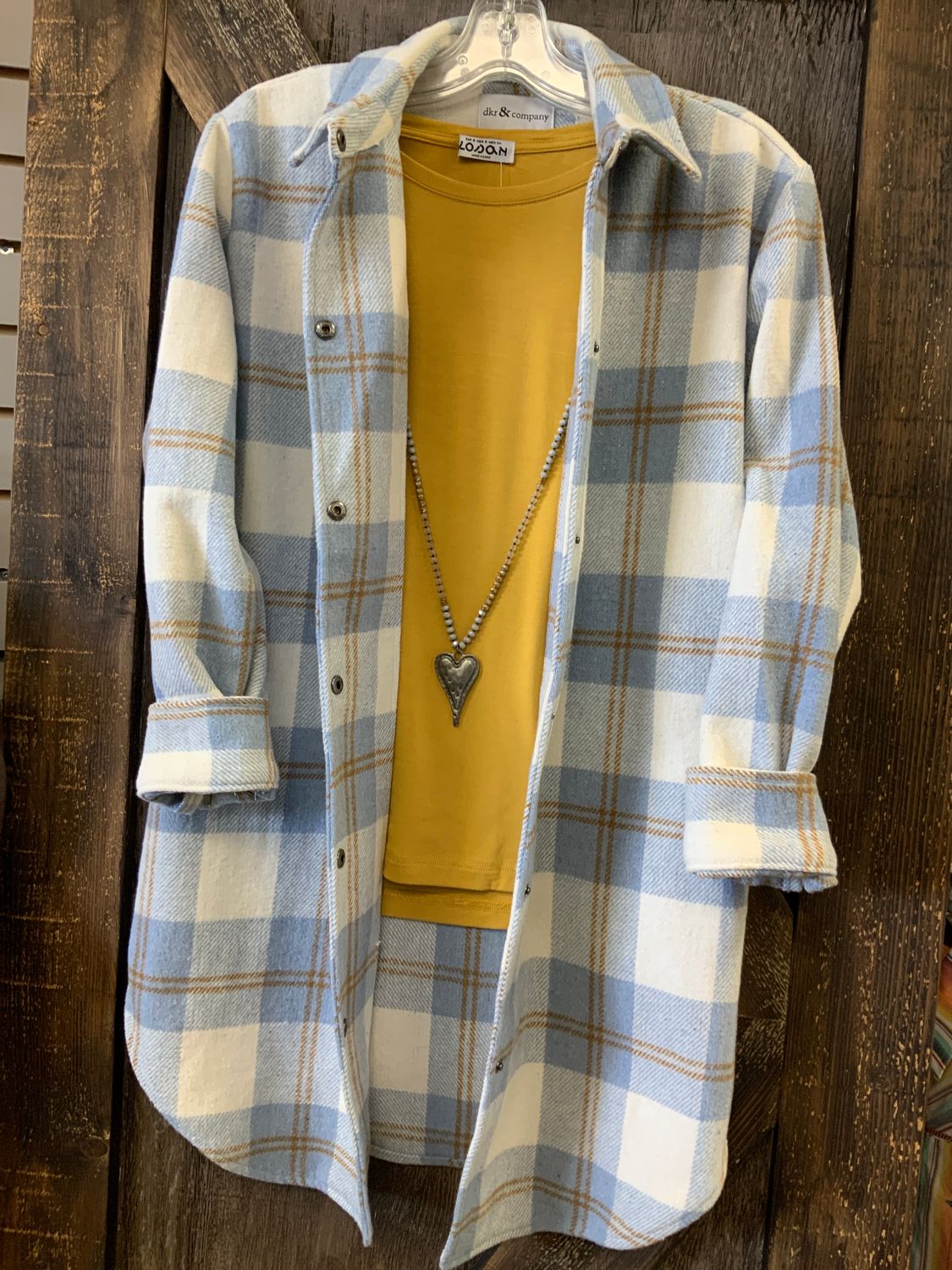 LADIES BUFFALO CHECK L/S SNAP BLUE/WHITE SHACKET, Size: S