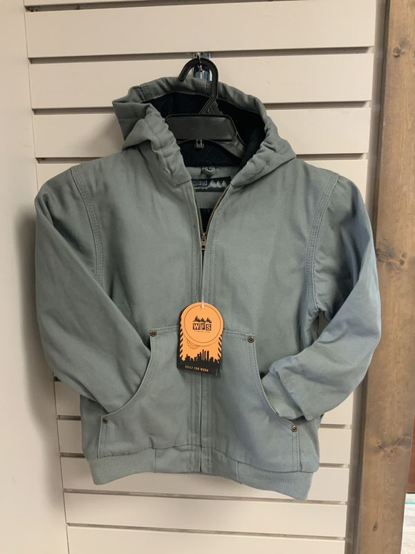 KIDS GREY HOODED COTTON CANVAS JACKET