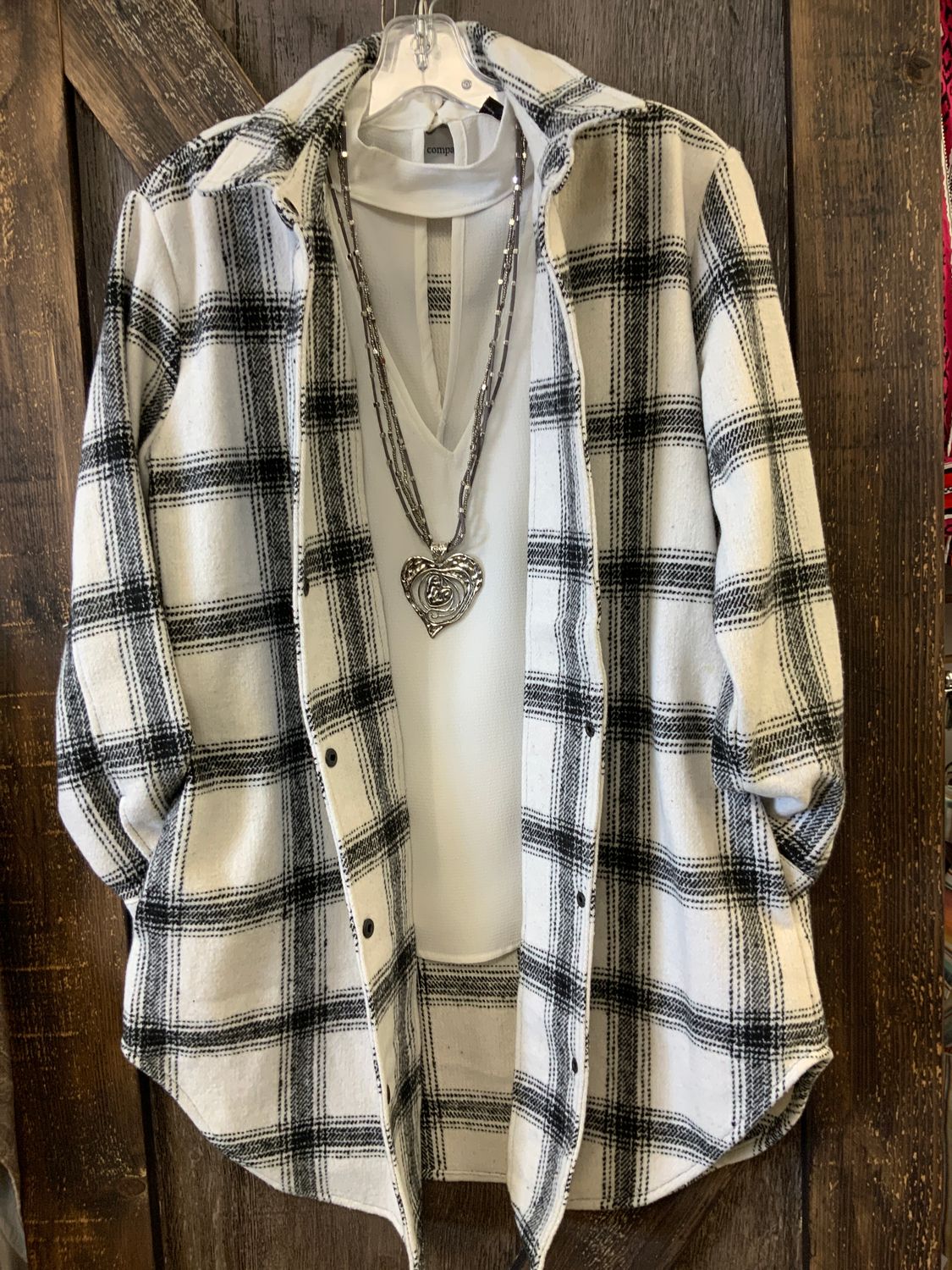 LADIES BUFFALO CHECK L/S SNAP CREAM/BLACK SHACKET, Size: S
