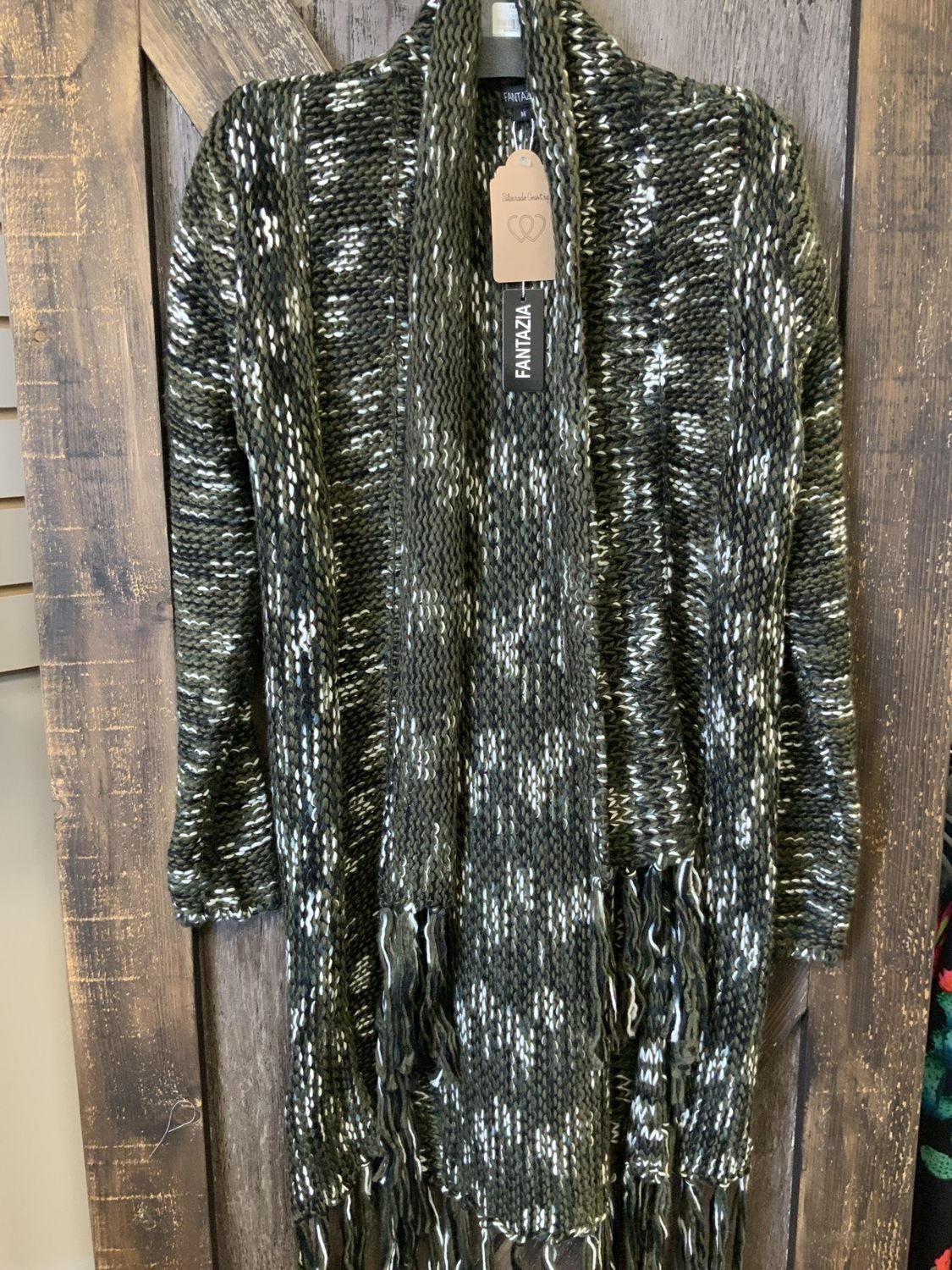 INTER RESC FANTAZIA FRINGE CARDIGAN OLIVE Med