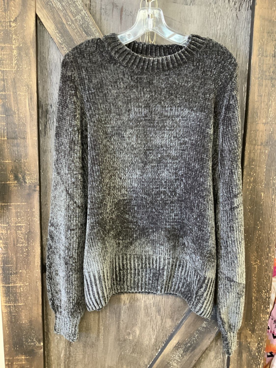 LADIES CHENILLE OLIVE CREW NECK SWEATER