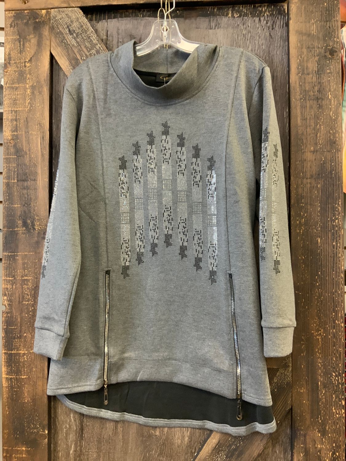 LADIES GREY L/S WITH BLING TOP, Size: S