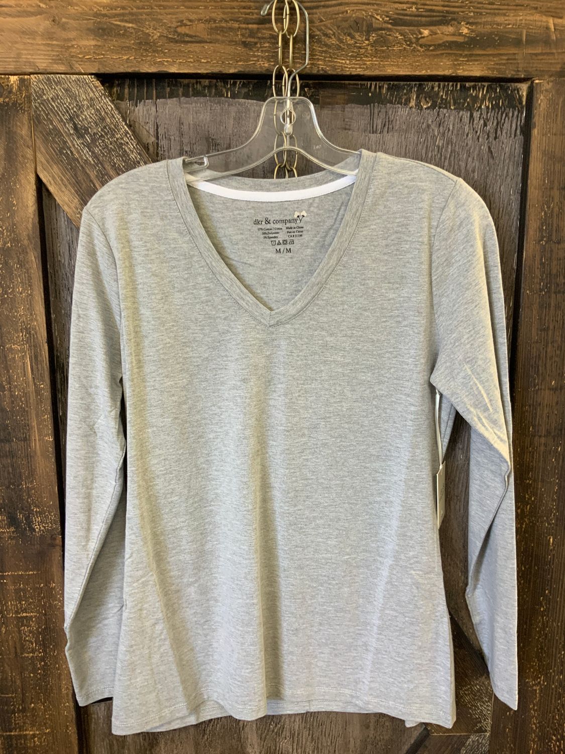 LADIES L/S VNECK TSHIRT, Color: Grey, Size: S