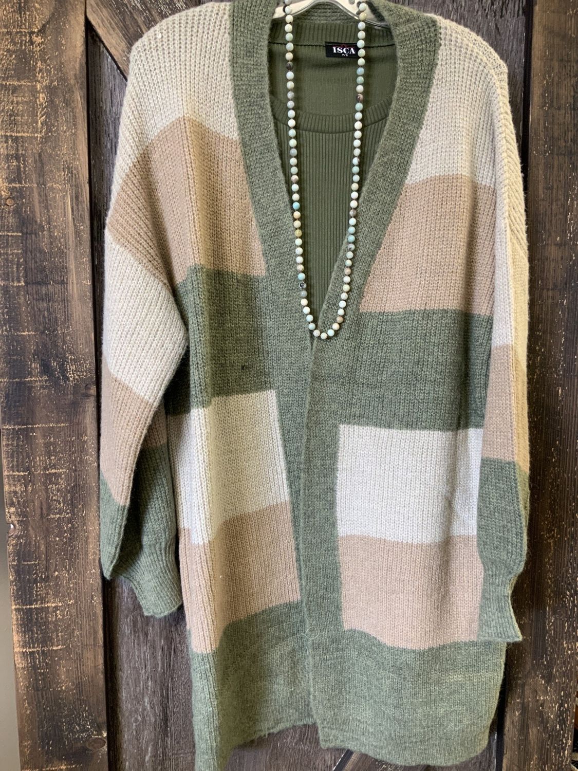 LADIES STRIPE OLIVE CARDIGAN