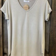 LADIES RIV V NECK S/S TOP TAUPE Med