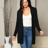 LADIES L/S SOLID OPEN CARDIGAN
