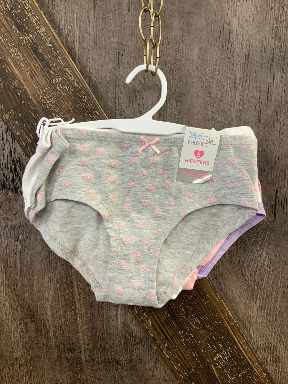 GIRL&#39;S JULIANNA HIPSTERS 5 PACK HEARTS/WHITE/PINK/PUPLE/NAVY, Size: M