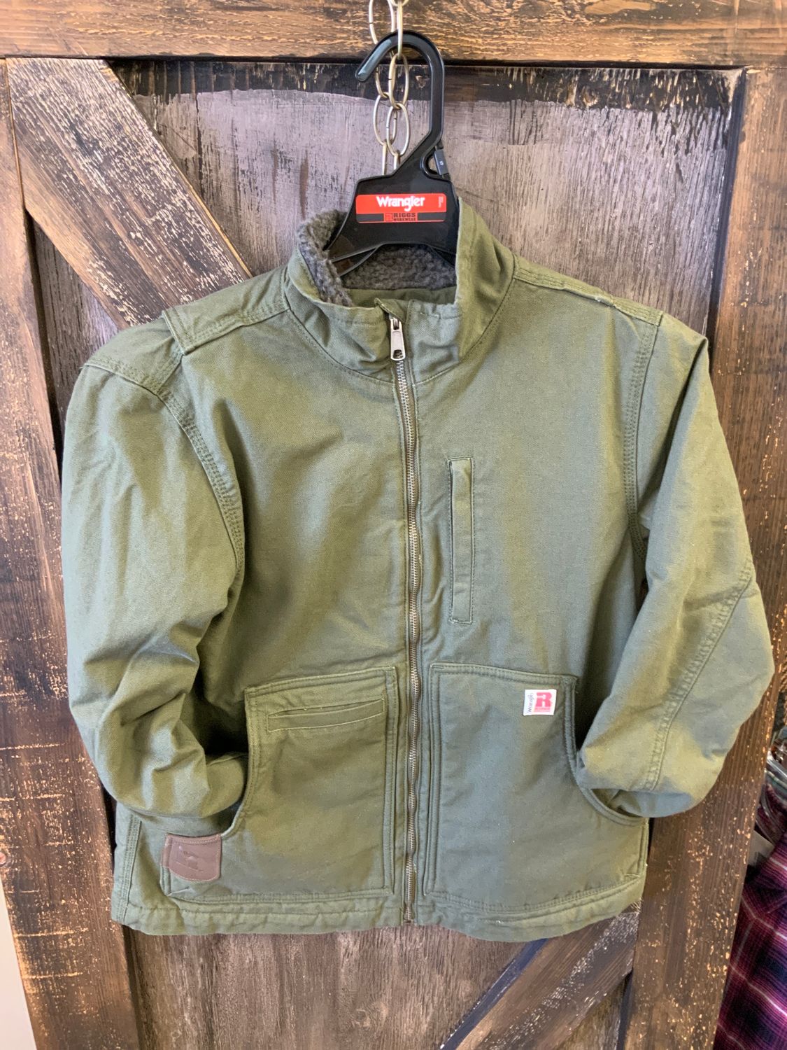 MEN’S WRANGLER SHERPA LINED GREEN CANVAS JACKET, Size: S
