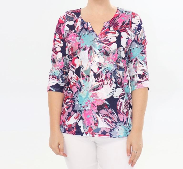 LADIES PRINTED HENLEY TOP, Size: Sm
