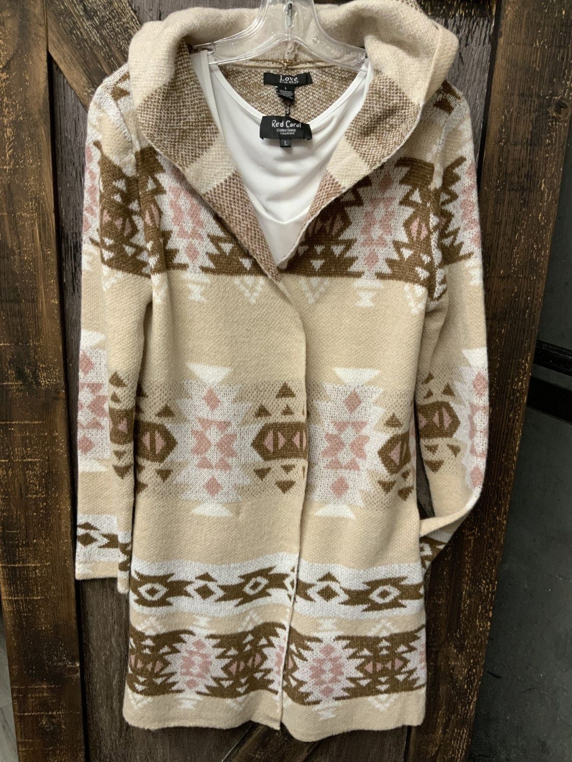 LADIES CARDIGAN AZTEC STRIPE SAND/IVORY/CHICORY/COFFEE/ROSE TAN Lrg