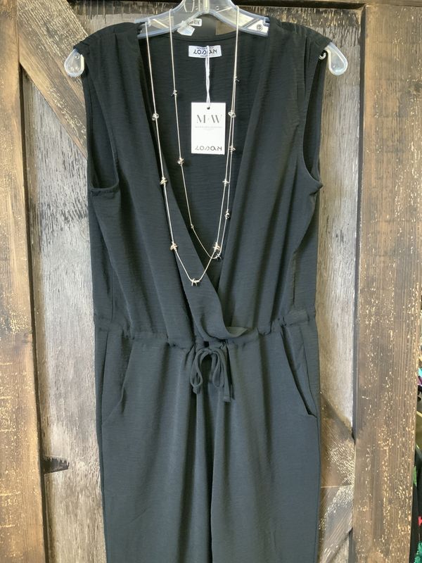 LADIES JUMPSUIT BLACK SILK Med