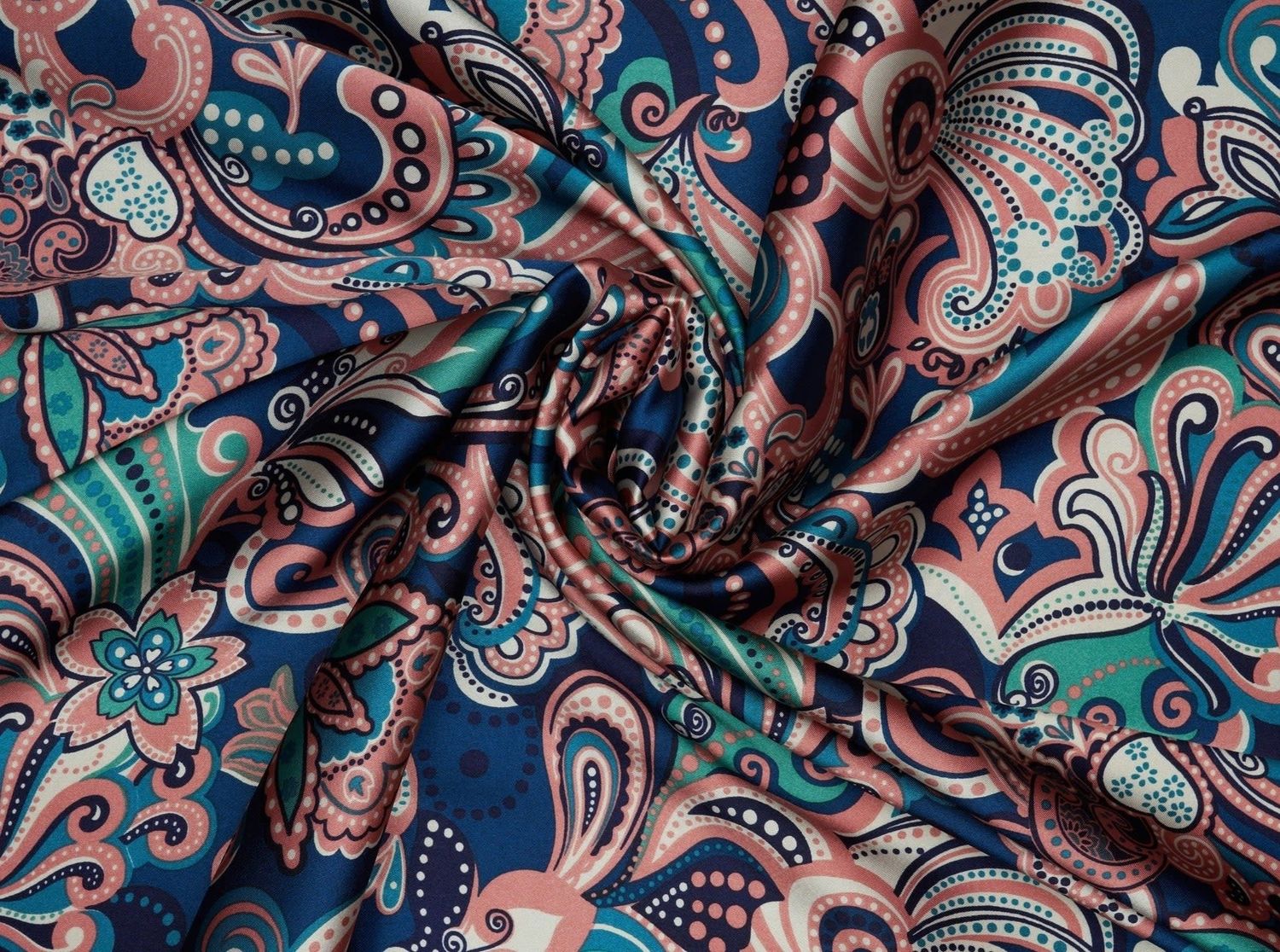 BLUE &amp; CORAL PAISLEY PRINT WILD RAG 42X42