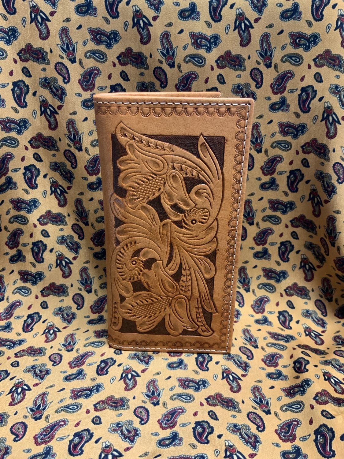 AMERICAN BISON WESTERN PRINT RODEO WALLET  TAN